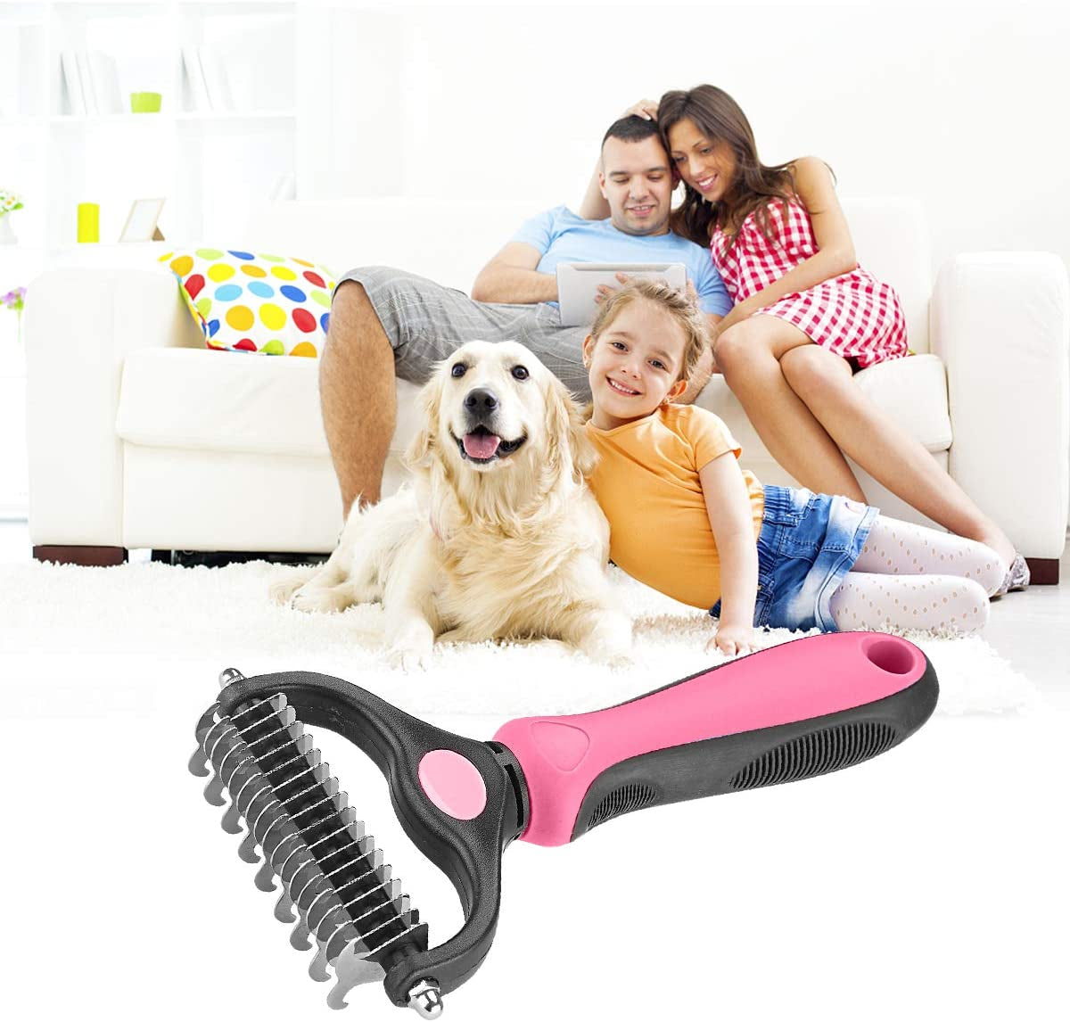 Professional Pet Grooming Tool - Dual-Sided Undercoat Rake for Cats and Dogs - Safe Dematting Comb for Effortless Mat and Tangle Removal - Reduces Shedding and Loose Fur
