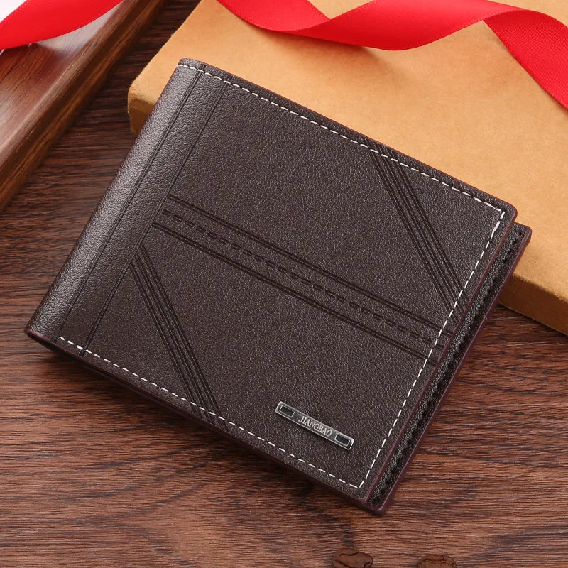 Men’s Short Wallet Youth Fashion Horizontal Soft Leather Business Wallet Credit ID Card Holder