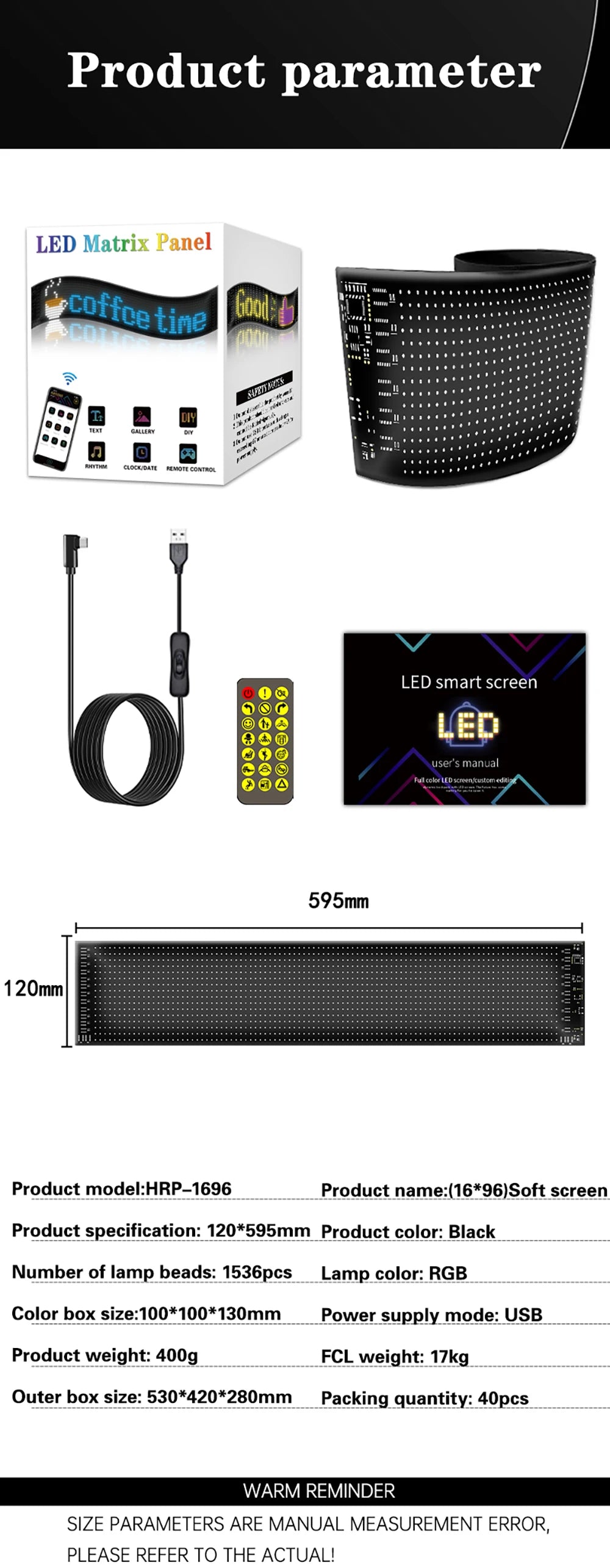 Dynamic Devil's Eye Truck Windshield Scrolling Advertising LED Car Sign RGB DIY App Control LED Panel Flexible Display Light