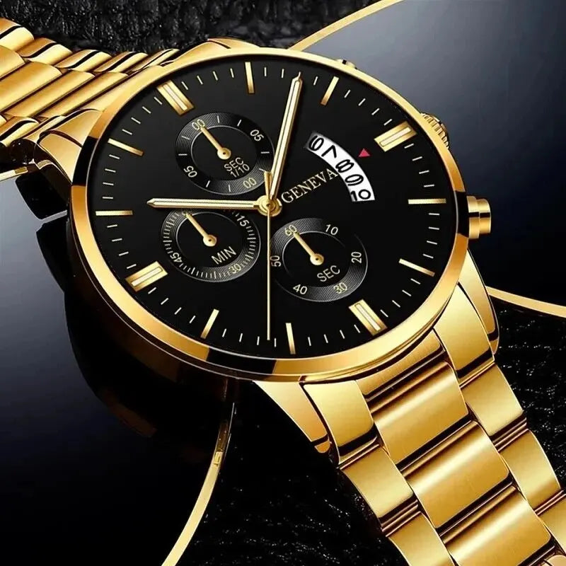 GENEVA Stainless Steel Luxury business-watches-for man clock montre homme.