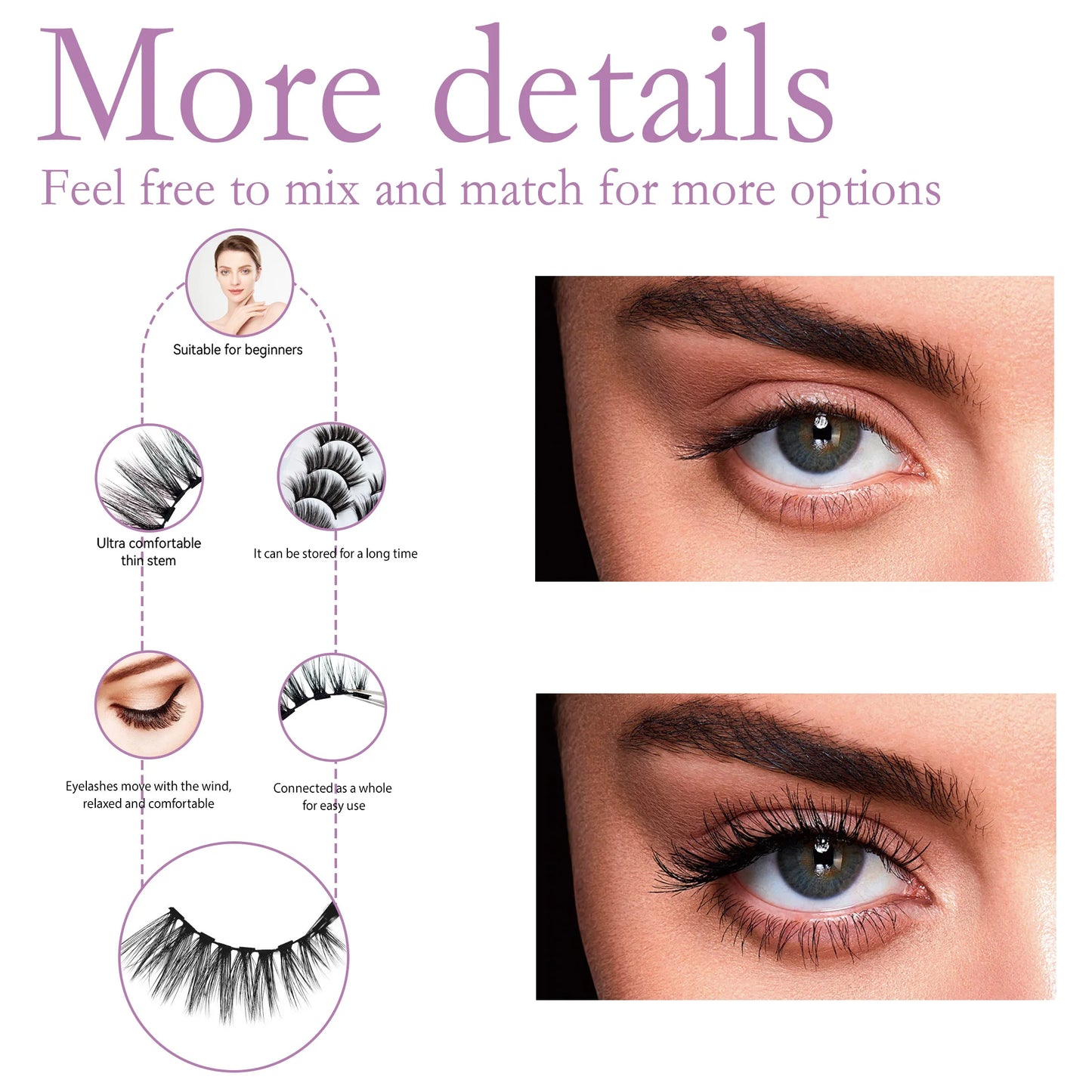 5 rows of 10 pairs of magnetic false eyelashes, 10-15mm, naturally thick and curled black eyelashes, with magnetic eyeliner