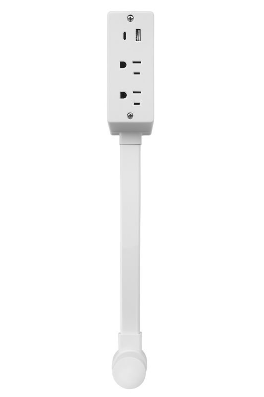 Rotating 180° Outlet Extender | Adjustable Length White Power Socket Expander with USB Ports for Nightstand