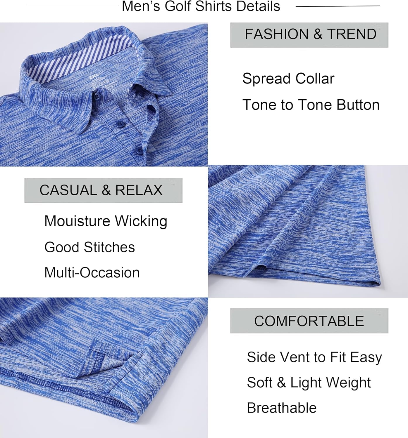 Mens Golf Shirt Moisture Wicking Quick-Dry Short Sleeve Casual Polo Shirts for Men