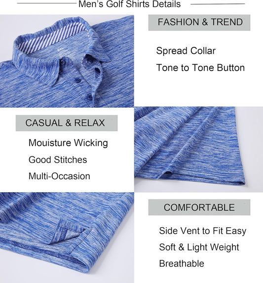 Mens Golf Shirt Moisture Wicking Quick-Dry Short Sleeve Casual Polo Shirts for Men