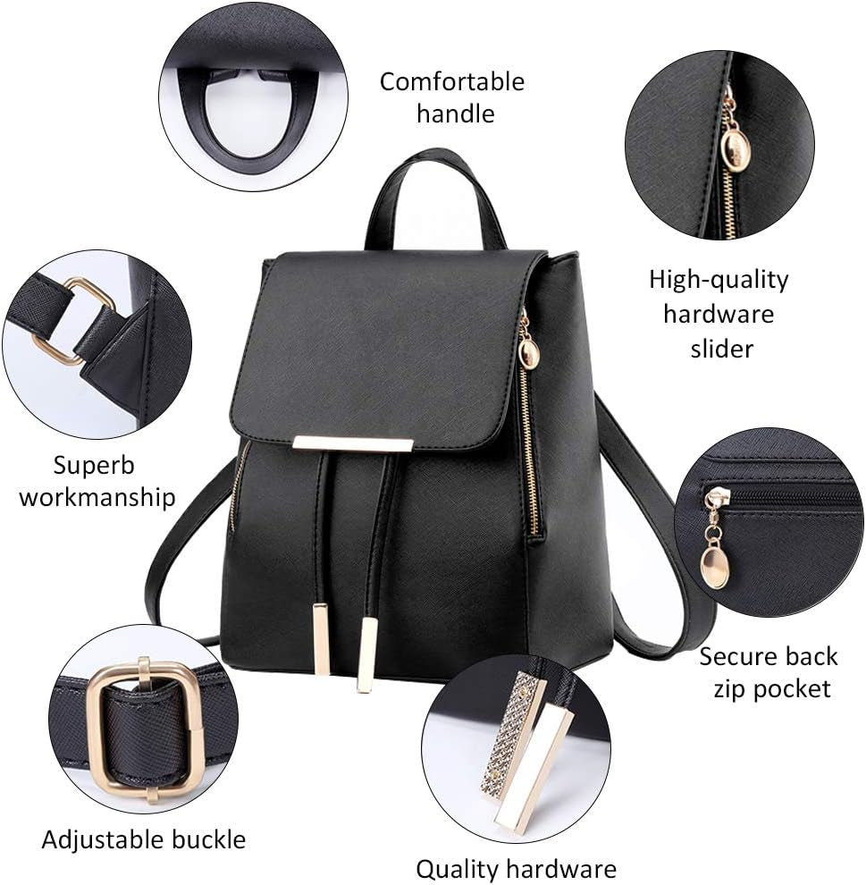 Travel Backpack Purses for Women Ladies Trendy Leather Shoulder Bags Multipurpose Anti-Theft Rucksack
