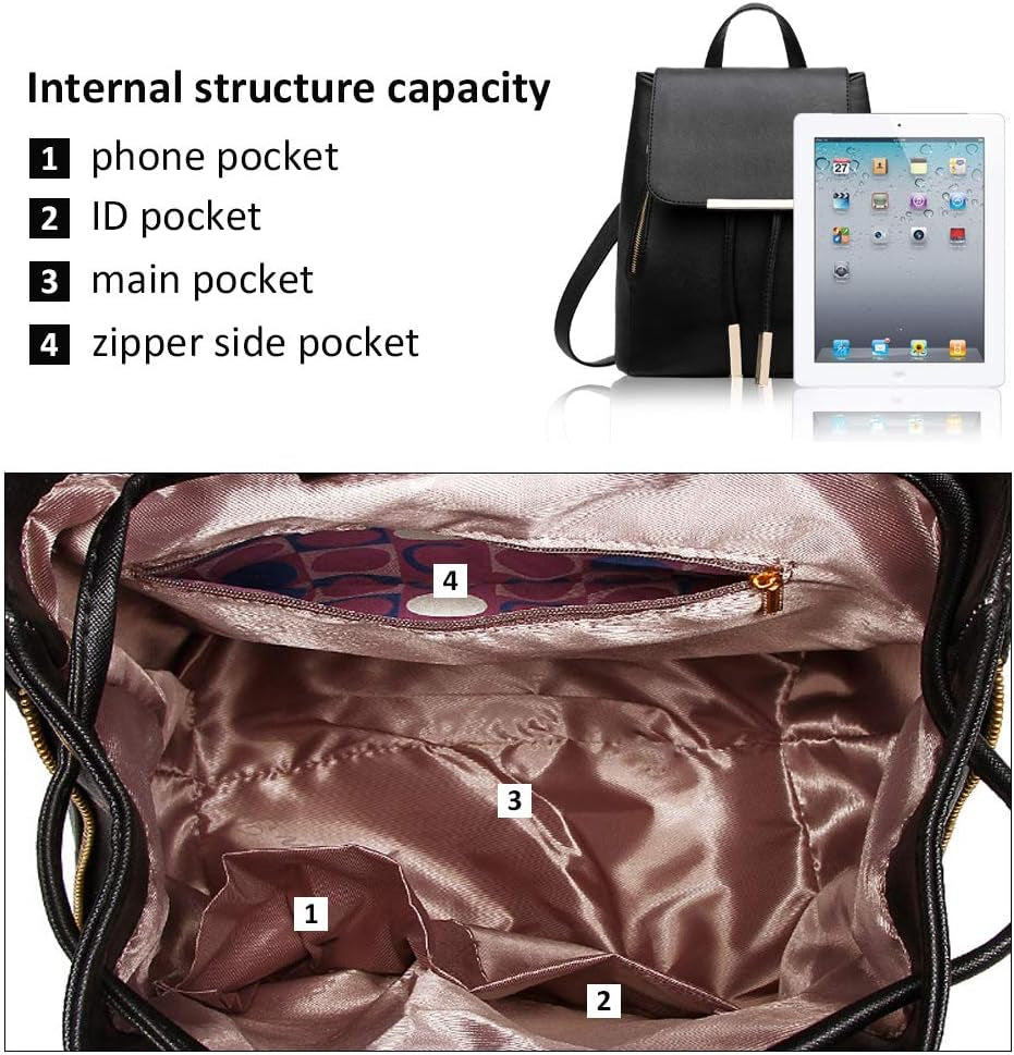 Travel Backpack Purses for Women Ladies Trendy Leather Shoulder Bags Multipurpose Anti-Theft Rucksack