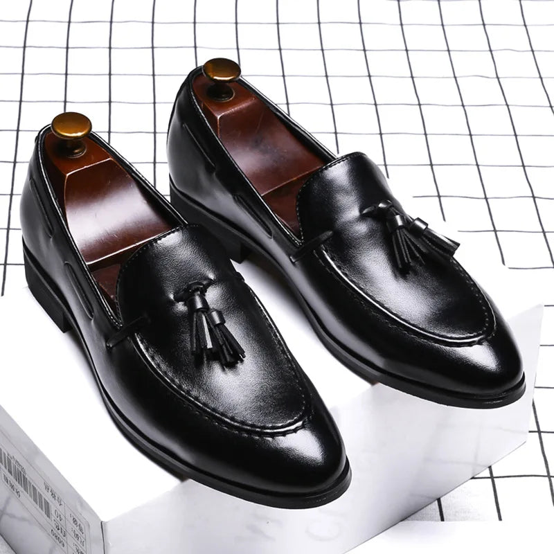 Men’s Tassel Leather Loafers | Elegant Formal Slip-On Dress Shoes