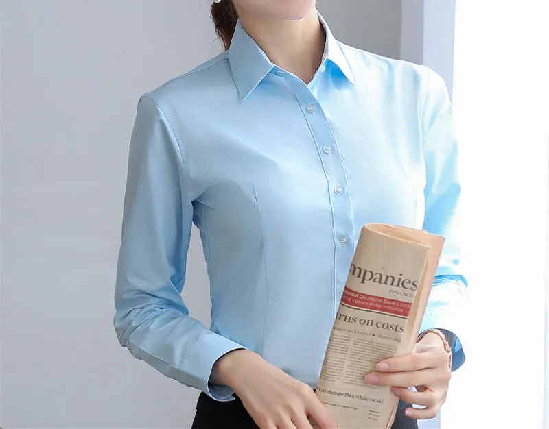 Elegant Woman White Long Sleeve Office Shirt