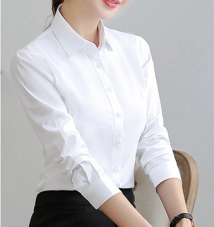 Elegant Woman White Long Sleeve Office Shirt