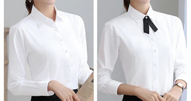 Elegant Woman White Long Sleeve Office Shirt