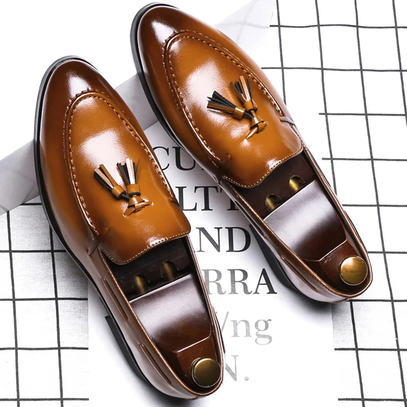 Men’s Tassel Leather Loafers | Elegant Formal Slip-On Dress Shoes