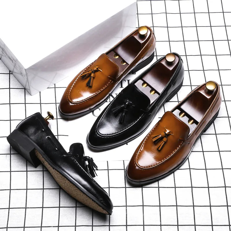 Men’s Tassel Leather Loafers | Elegant Formal Slip-On Dress Shoes