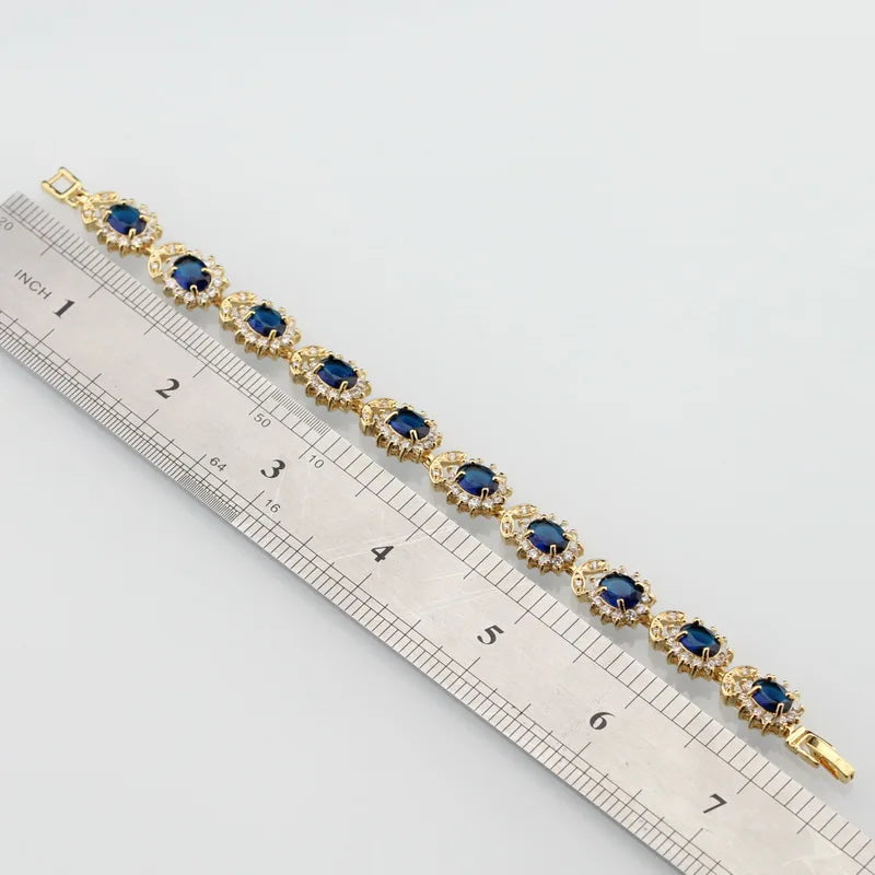 12-Colors African Women Wedding 18K Gold Plated Jewelry With Blue Stone Female Bracelet Bangle Adjustable Length 18+3 CM