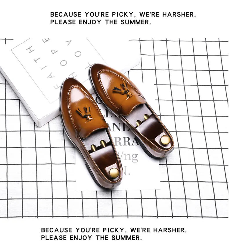 Men’s Tassel Leather Loafers | Elegant Formal Slip-On Dress Shoes