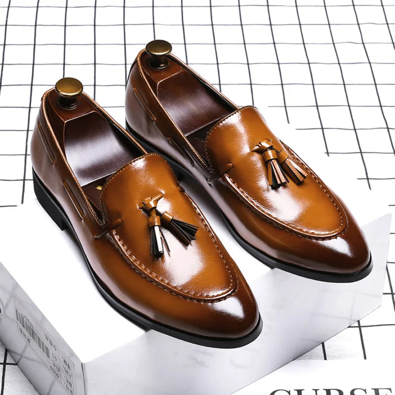 Men’s Tassel Leather Loafers | Elegant Formal Slip-On Dress Shoes