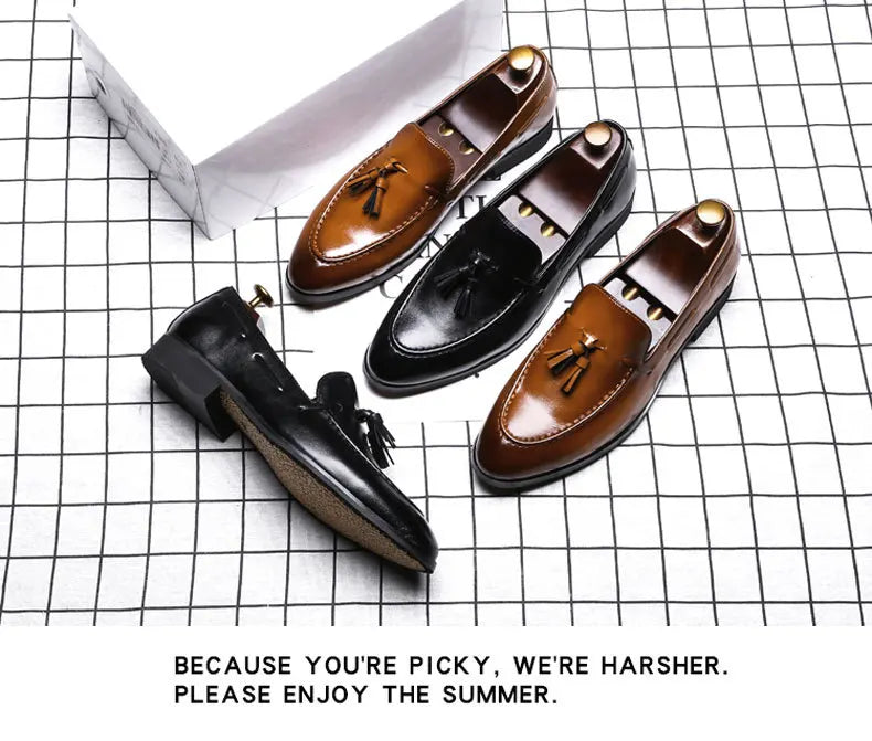 Men’s Tassel Leather Loafers | Elegant Formal Slip-On Dress Shoes