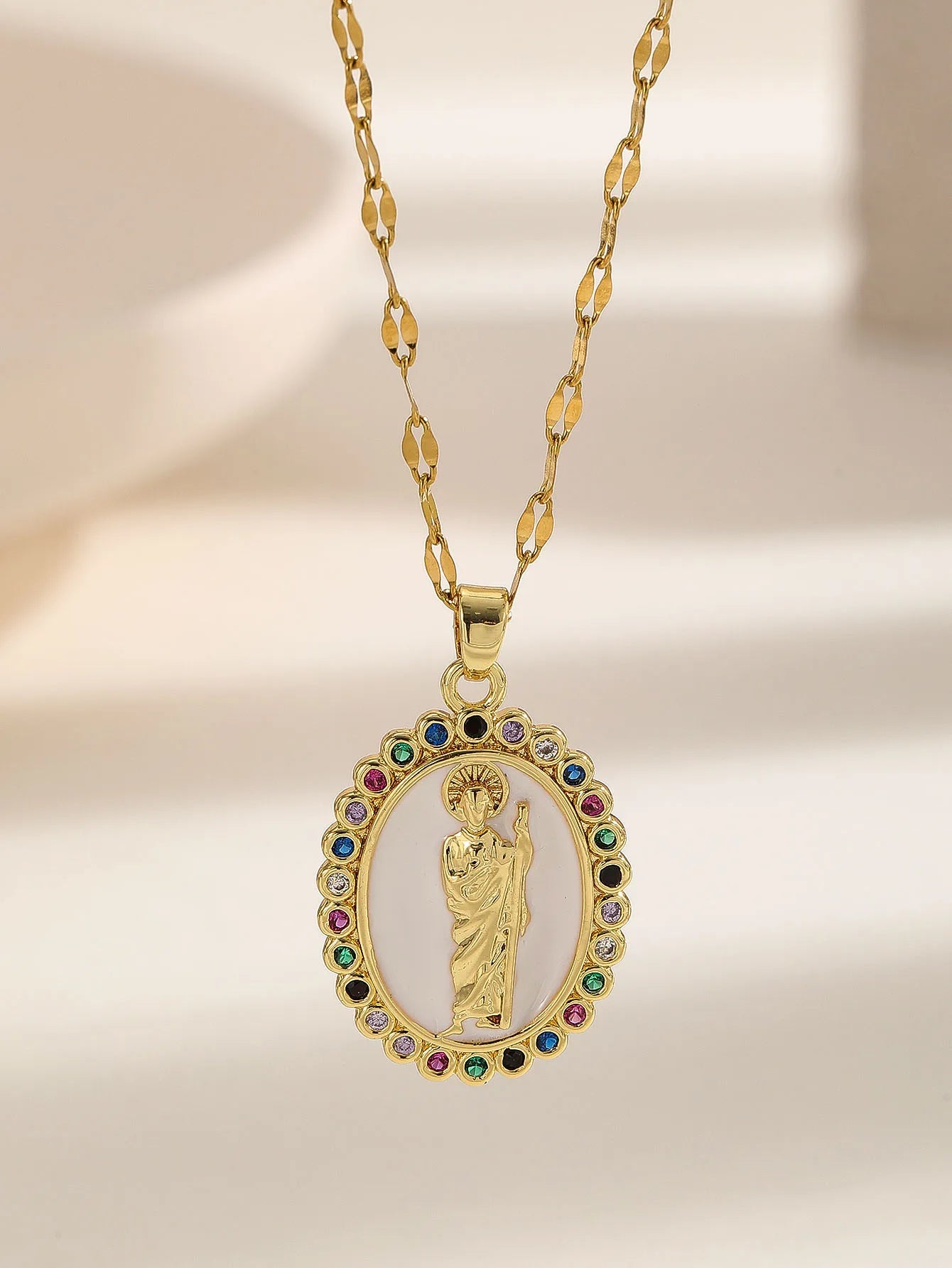 European and American personalized design with micro inlaid zircon Santa Maria series necklaces in colorful religious fashion