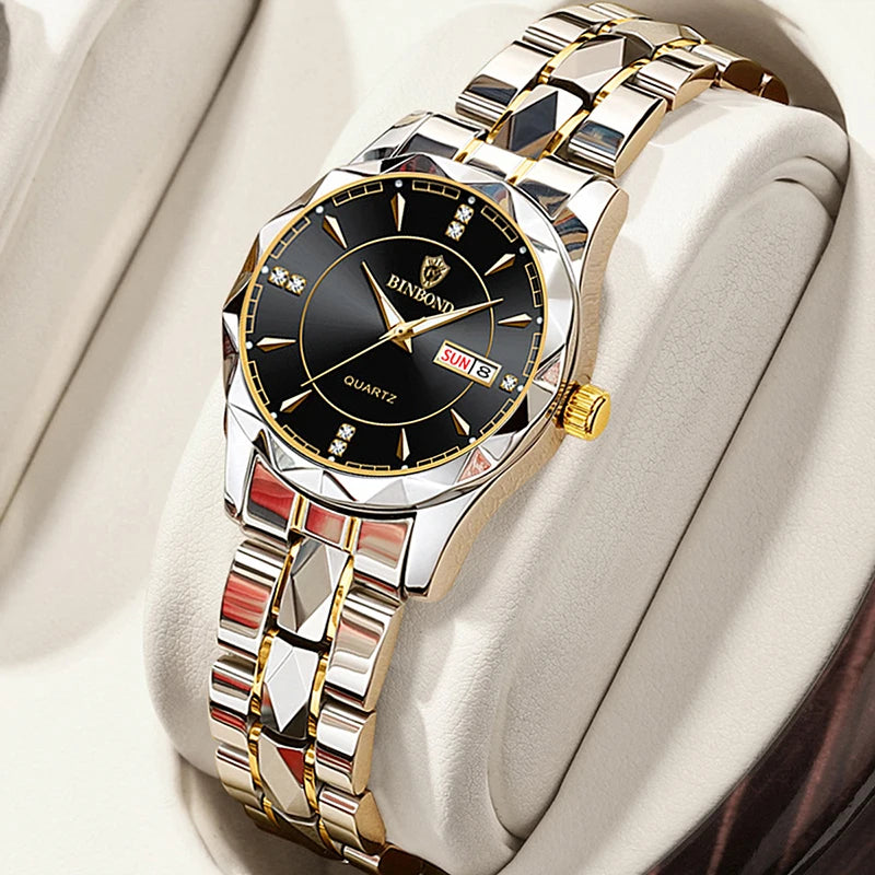 BINBONG Women Luxury Fashion Watches, Waterproof Luminous Date Stainless Wristwatch