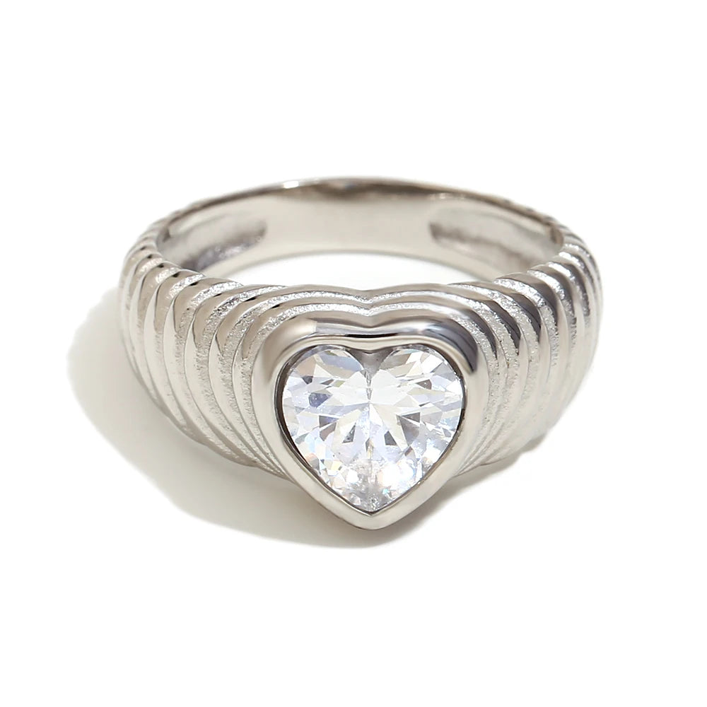 MamacitaSlay New Trends Classic Heart AAA Zircon Wedding Rings 18K Gold Plated Stainless Steel Jewelry Women's High Quality Gift