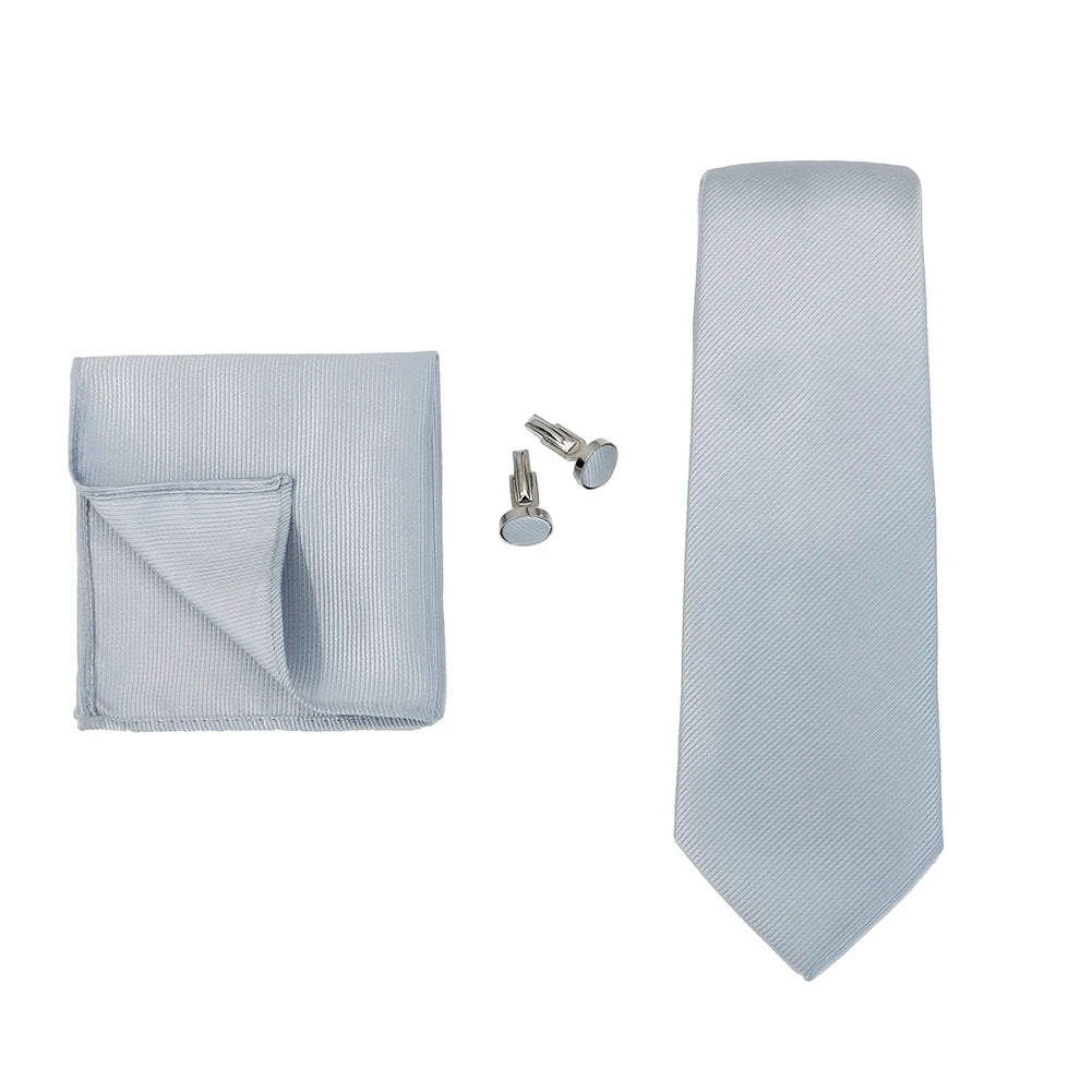 Necktie Fashion Brand Handmade Solid Necktie Handkerchief Cufflinks Set for Men