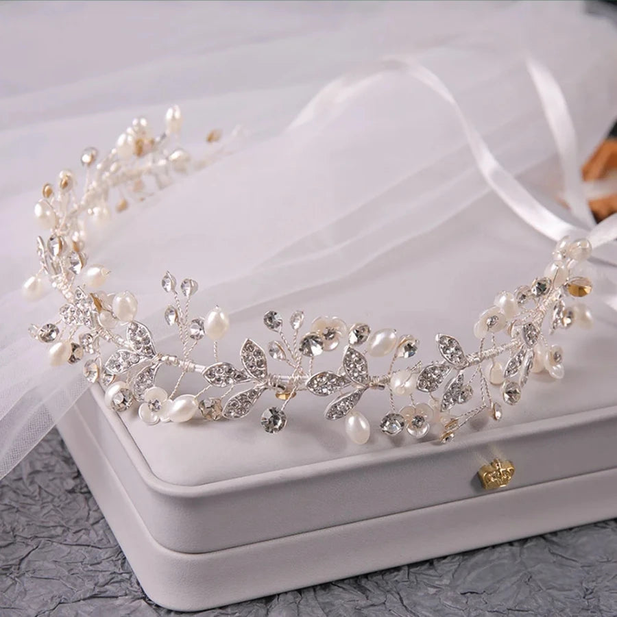 Luxury Clear Crystal Headbands for Women Bridal Hair Vine Pearl Wedding Hair Jewelry Accessories Bride Headpiece Crowns Gifts