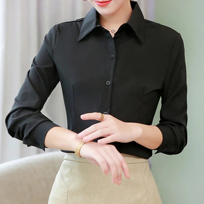 Elegant Woman White Long Sleeve Office Shirt