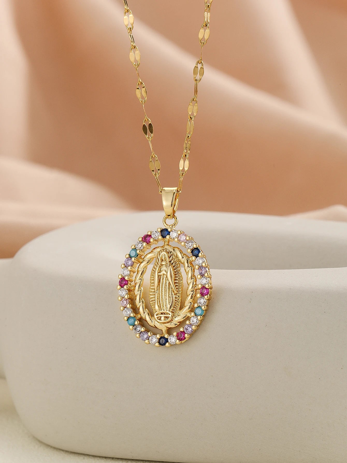 European and American personalized design with micro inlaid zircon Santa Maria series necklaces in colorful religious fashion