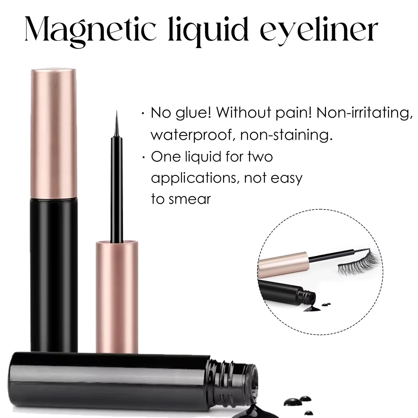 5 rows of 10 pairs of magnetic false eyelashes, 10-15mm, naturally thick and curled black eyelashes, with magnetic eyeliner