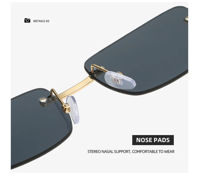 Gold Black Rectangular Sunglasses With Metal Hinge Rimless Metal sunglasses Summer fashion