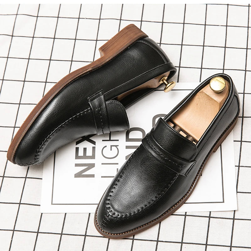 Men’s Leather Loafers | Business Dress Oxford Casual Shoes Brown