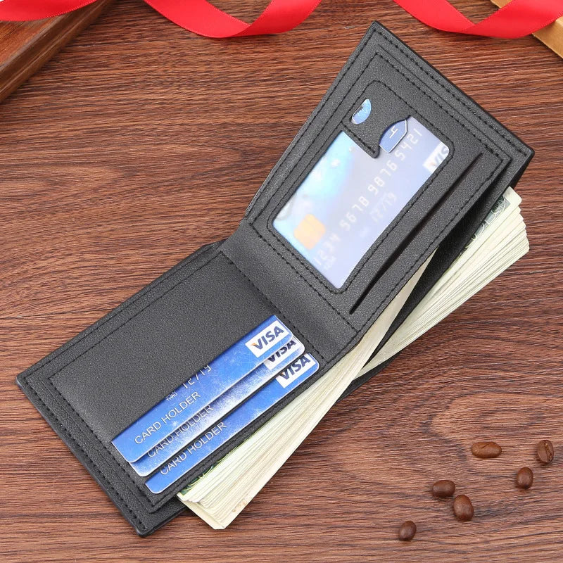 Men’s Short Wallet Youth Fashion Horizontal Soft Leather Business Wallet Credit ID Card Holder