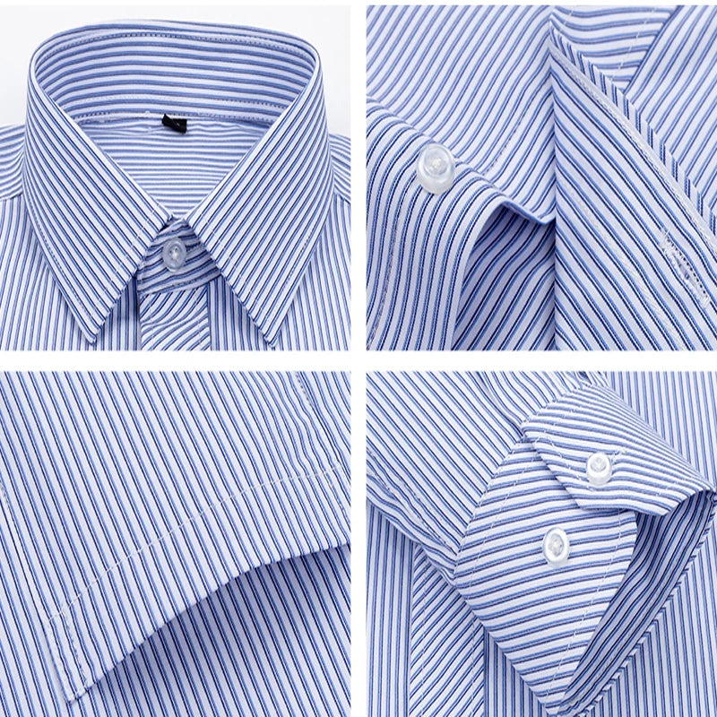 Men's formal long-sleeved office shirt. solid color striped with pockets anti-wrinkle no-iron