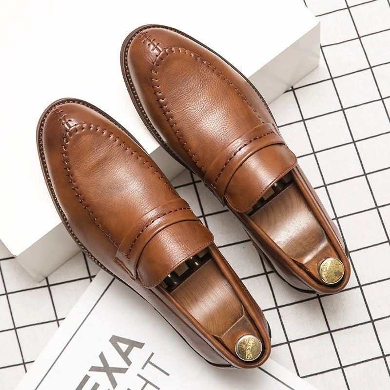 Men’s Leather Loafers | Business Dress Oxford Casual Shoes Brown