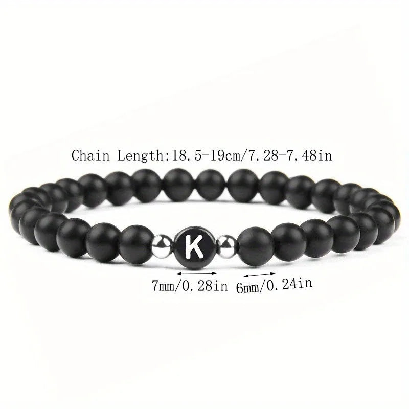 Initial Bracelet for Men and Woman Black Onyx 6mm Beads Bracelet with Letter Relationship Jewelry for Couples Alphabet bracelet