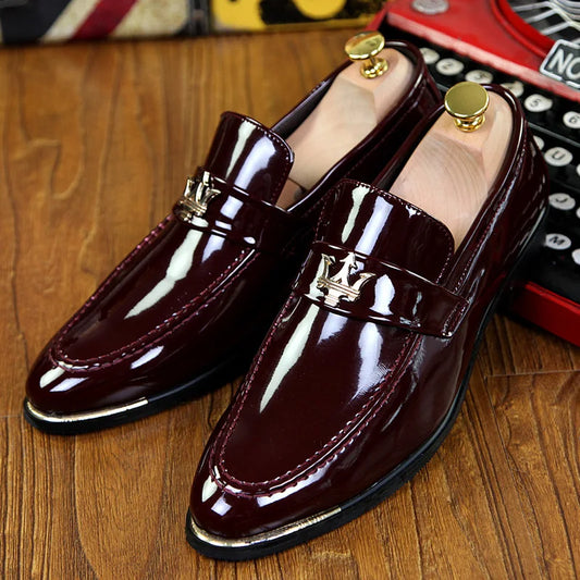Men’s Red Glitter Loafers | Fashion Slip-On Pointed Toe Dress Shoes