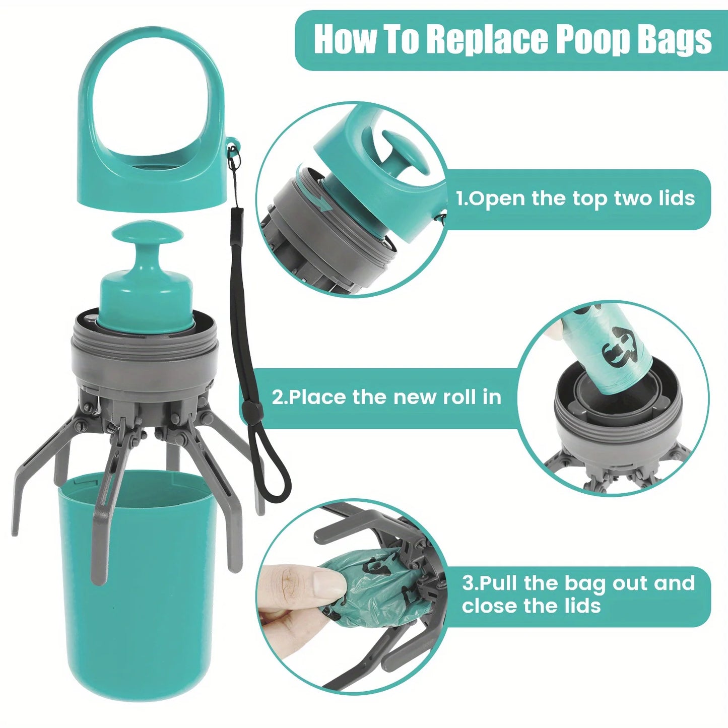Portable Pet Waste Cleanup Kit – 6-Claw Poop Scooper & Dog Bags