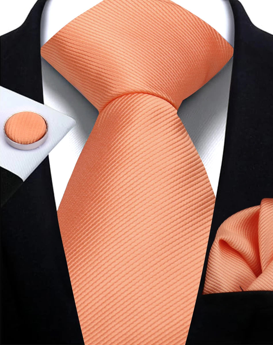 Necktie Fashion Brand Handmade Solid Necktie Handkerchief Cufflinks Set for Men