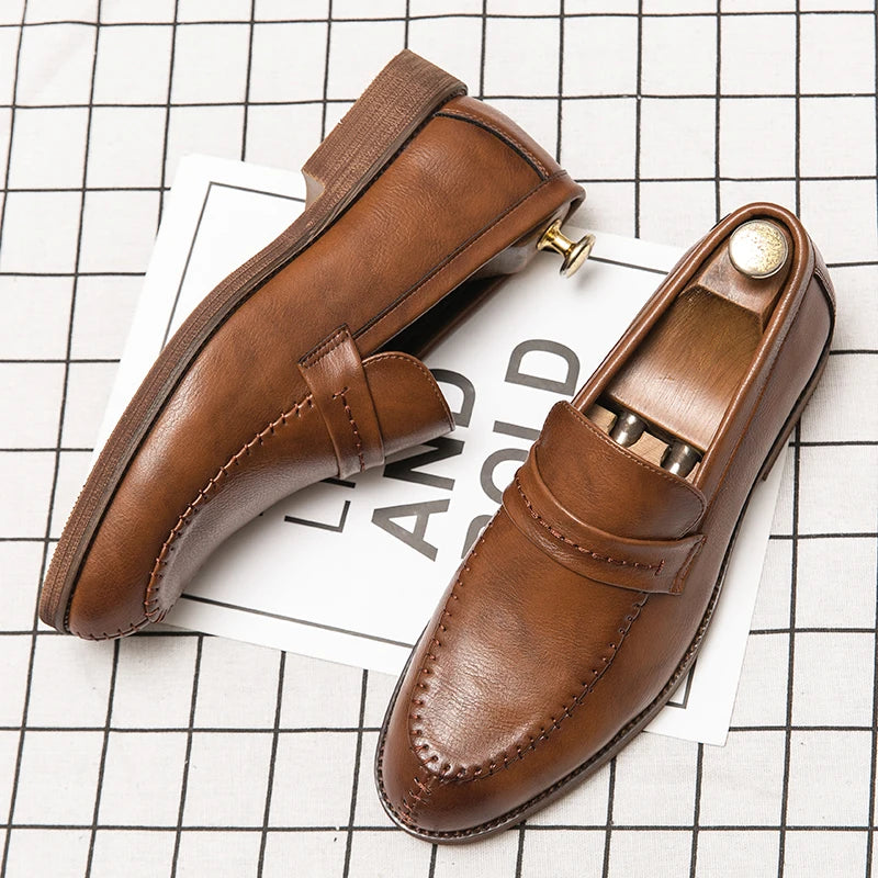 Men’s Leather Loafers | Business Dress Oxford Casual Shoes Brown
