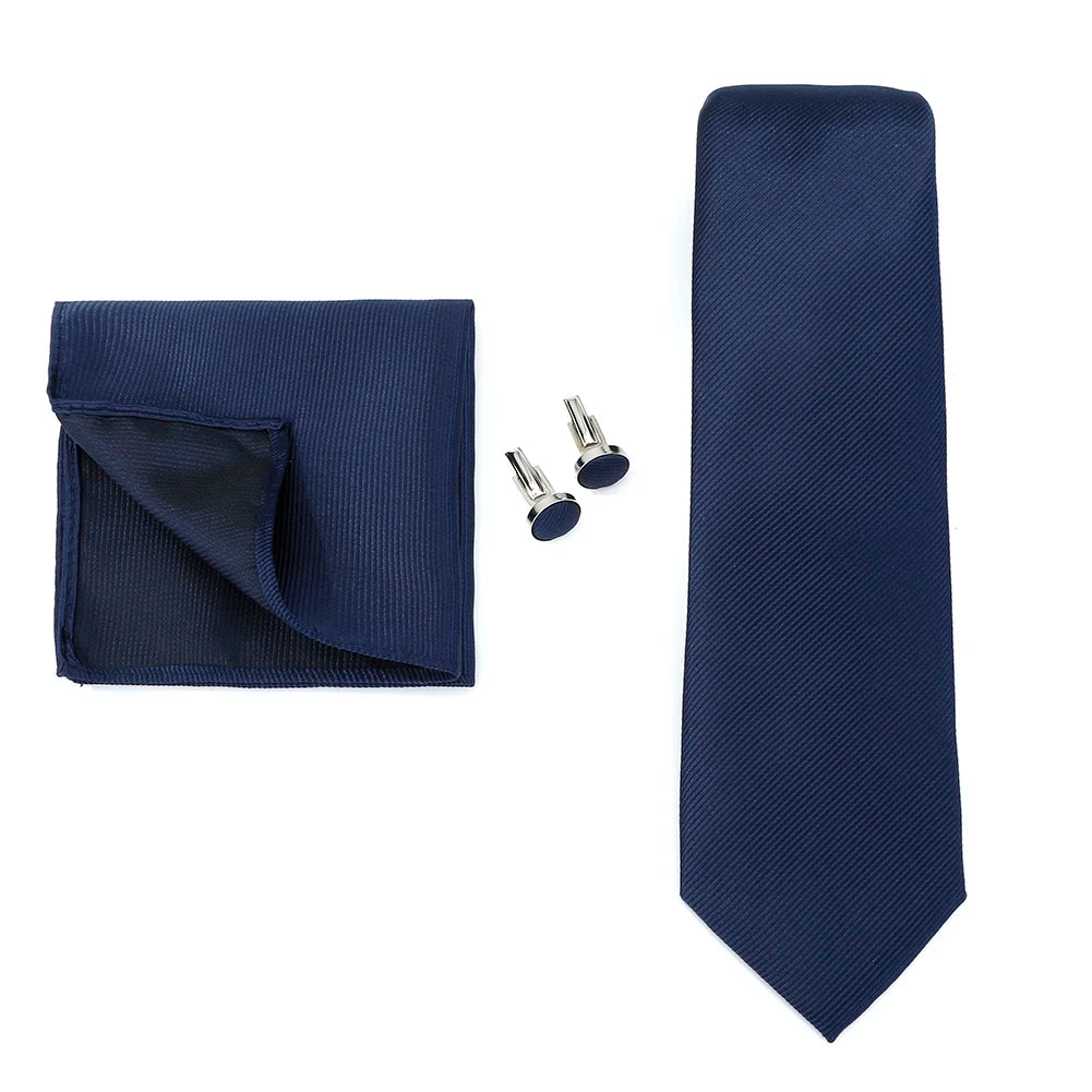 Necktie Fashion Brand Handmade Solid Necktie Handkerchief Cufflinks Set for Men