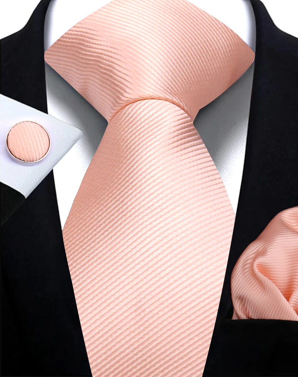 Necktie Fashion Brand Handmade Solid Necktie Handkerchief Cufflinks Set for Men