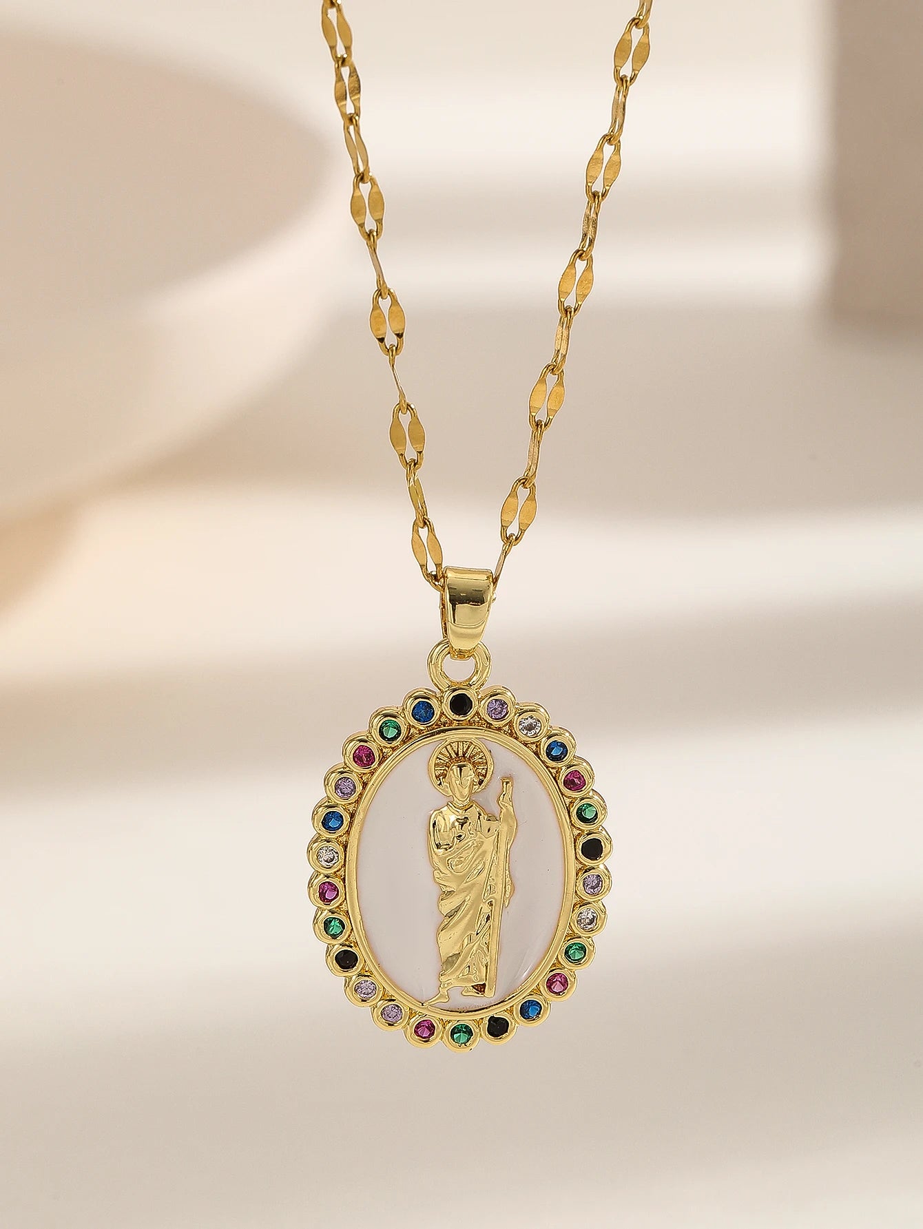 European and American personalized design with micro inlaid zircon Santa Maria series necklaces in colorful religious fashion