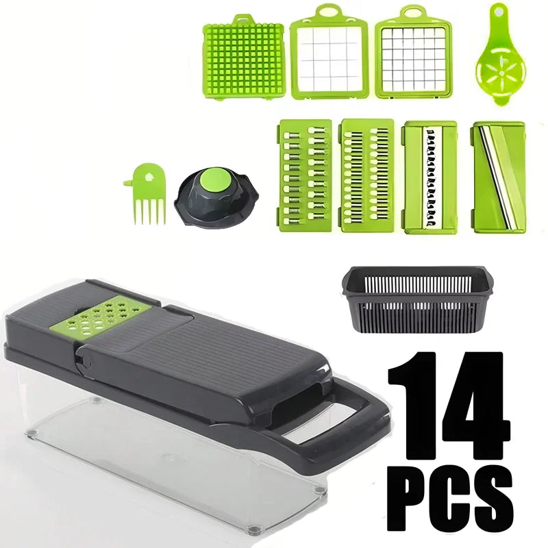 14/16 Pieces Set Vegetable Chopper Multifunctional Fruit Slicer Manual Food Grater Cutter With Container Chopper Kitchen Stuff
