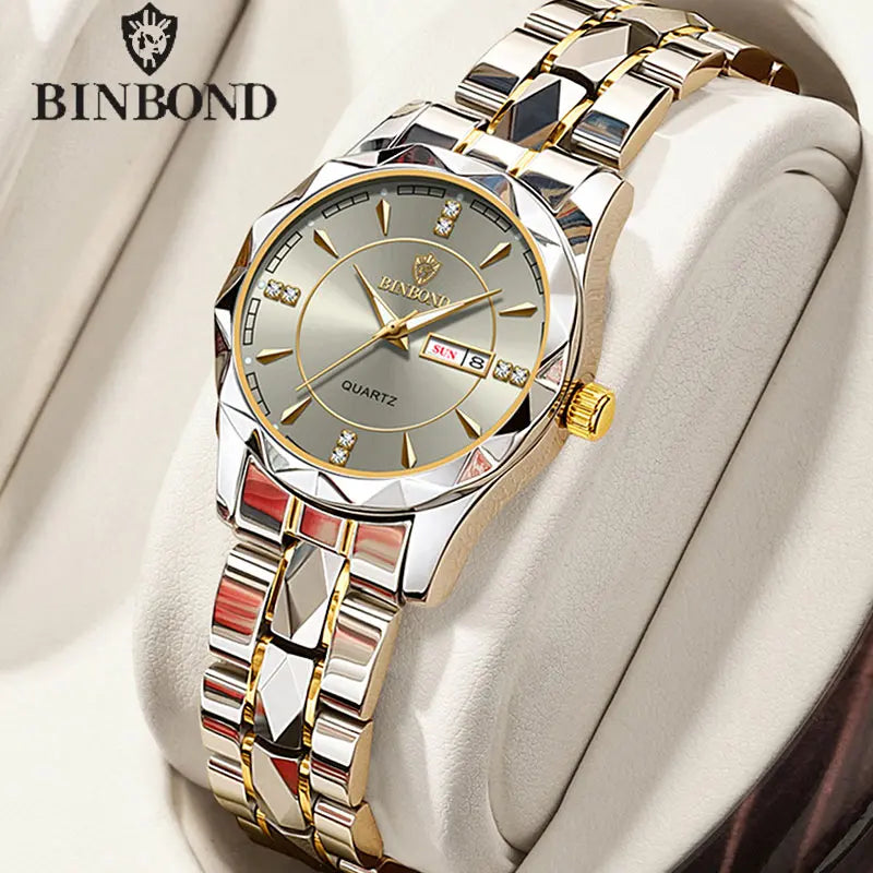 BINBONG Women Luxury Fashion Watches, Waterproof Luminous Date Stainless Wristwatch