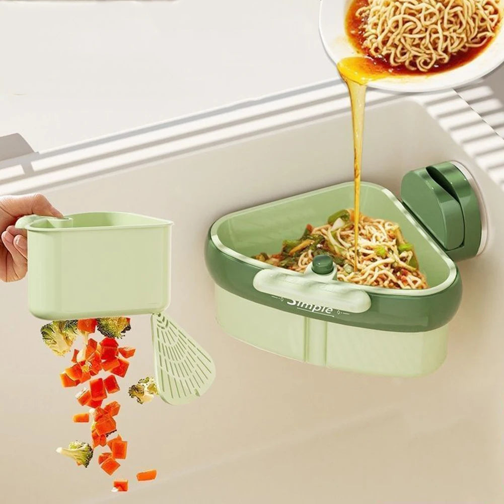Corner Sink Strainer | Suction Cup Sink Corner Rack | Sinks Trash Waste Catcher | Press Automatic Dumping Sinks Drainer Basket