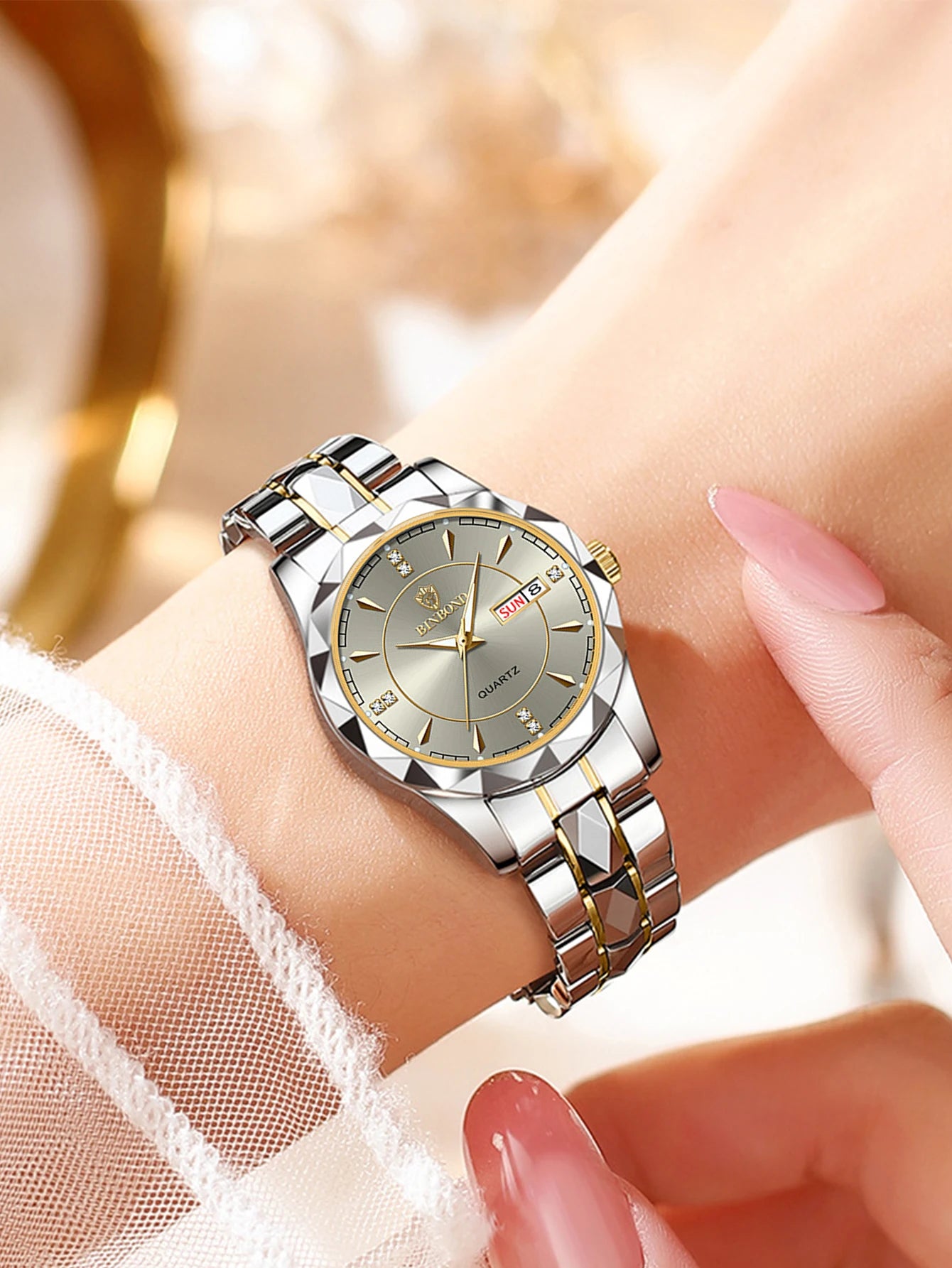 BINBONG Women Luxury Fashion Watches, Waterproof Luminous Date Stainless Wristwatch