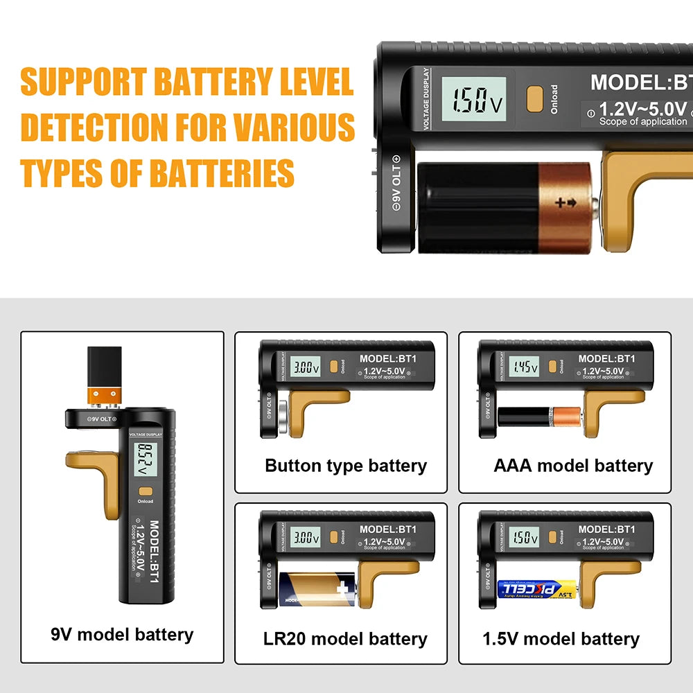 Battery Power Tester BT-1 Battery Tester Dry Battery AAA/AA/C/D/N/9V/1.5V Button Cell Battery Tester Digital Voltage Tester