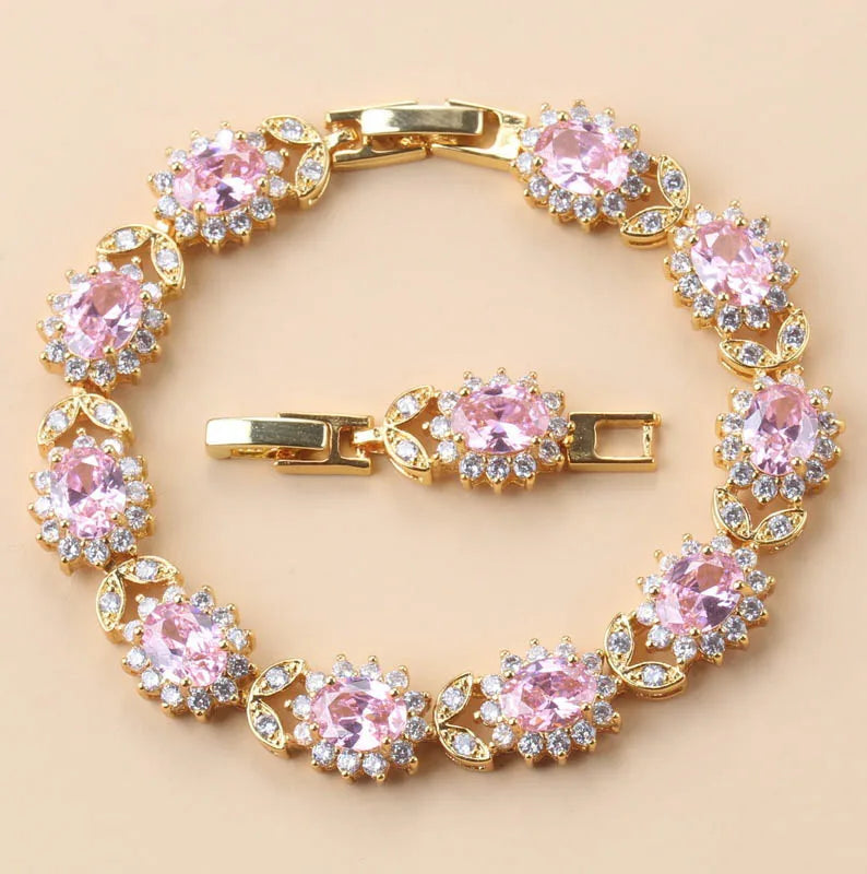 12-Colors African Women Wedding 18K Gold Plated Jewelry With Blue Stone Female Bracelet Bangle Adjustable Length 18+3 CM