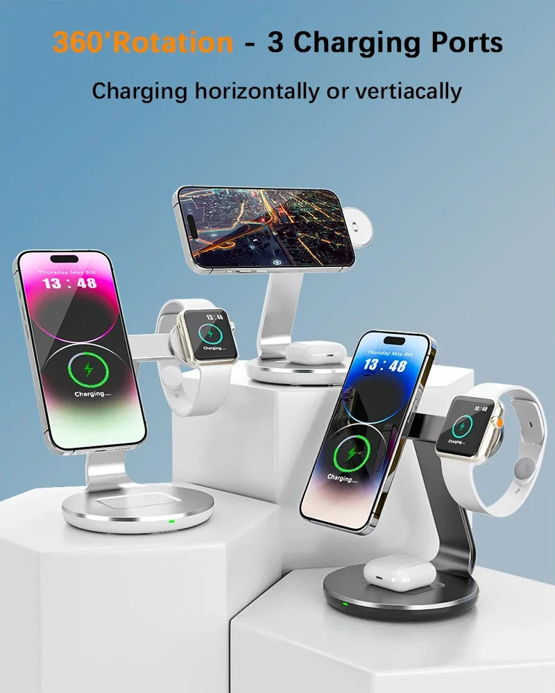 30W 3-in-1 Magnetic Wireless Charger Stand – Fast Charging Station for MagSafe iPhone 16/15/14/13 Pro Max, Apple Watch 8/7 & AirPods Pro