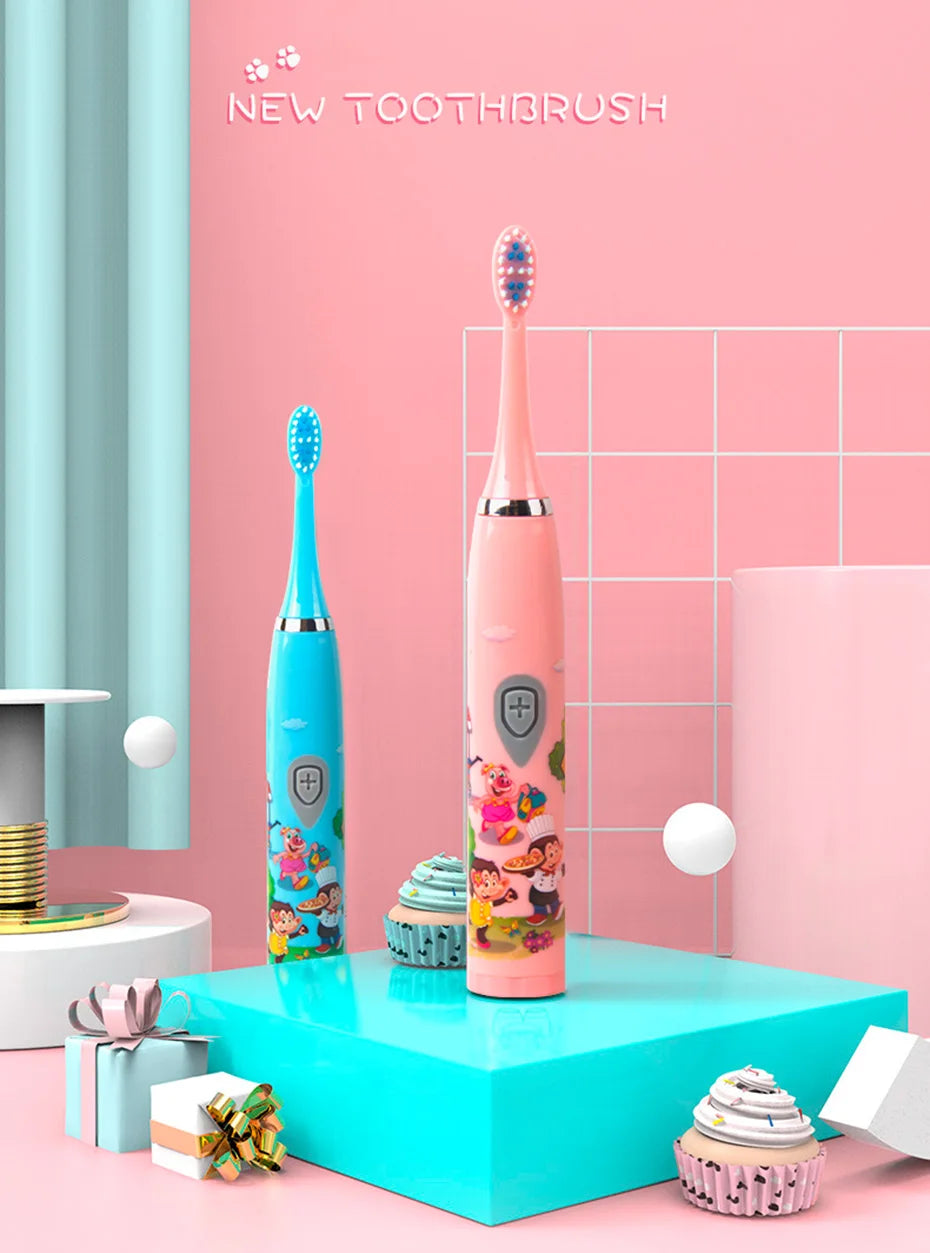 Children Sonic Electric Toothbrush Colorful Cartoon For Kids USB Rechargeable Soft  Automatic Waterproof With Replacement Head