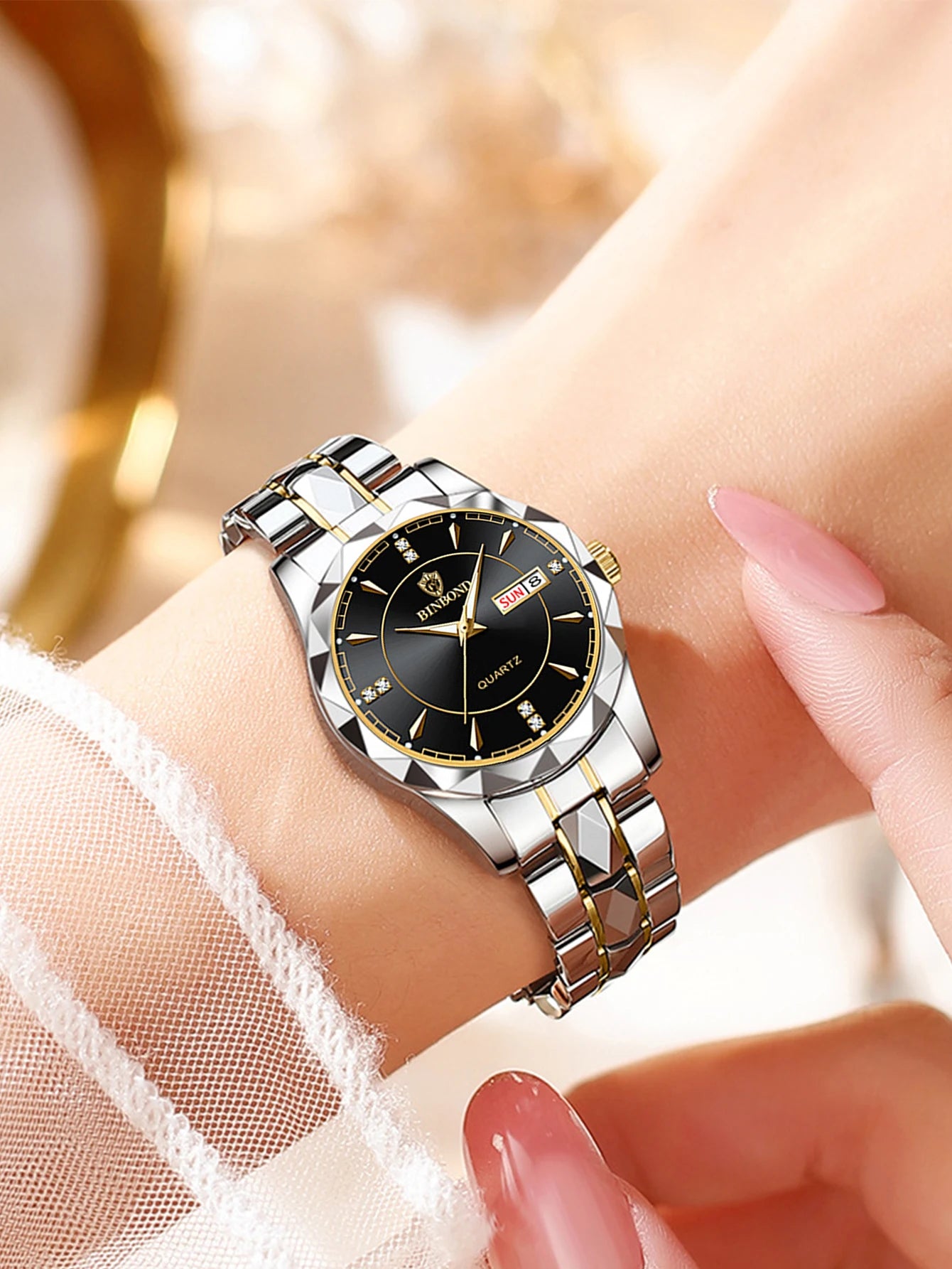 BINBONG Women Luxury Fashion Watches, Waterproof Luminous Date Stainless Wristwatch